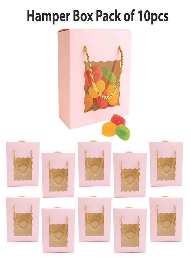mudrit Hamper Gift Boxes 8x8x4 inches pack of 10, Gift Bag with Handles, Premium Packaging for Party Favors, Weddings, Birthday, Festive Gifting (Pink) - Image 4